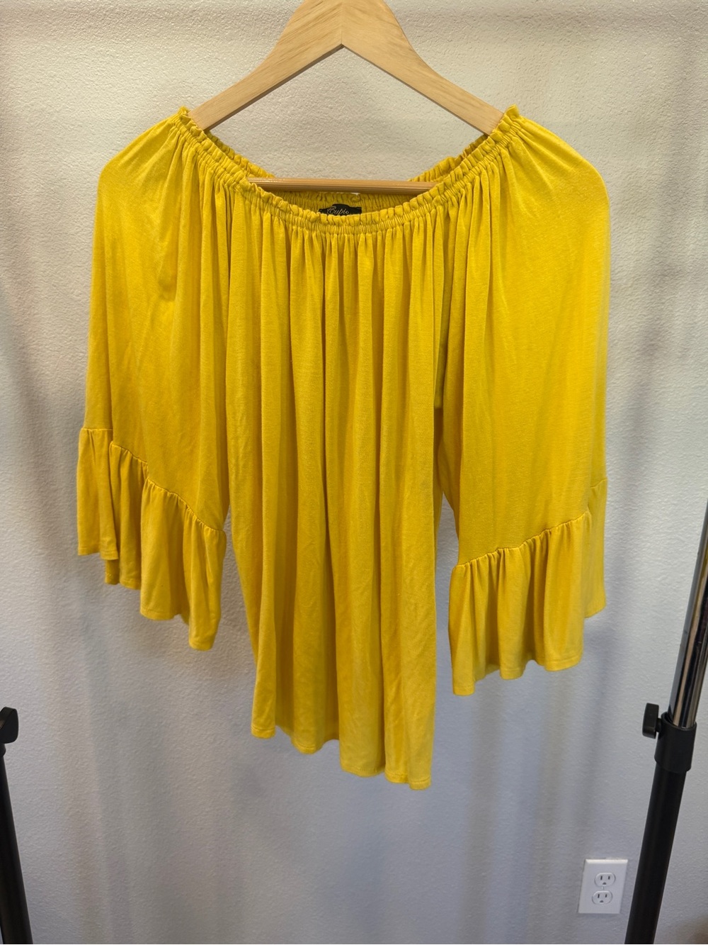 Cupio Bright Yellow Off-Shoulder Ruffle Sleeve Tunic Oversized Small